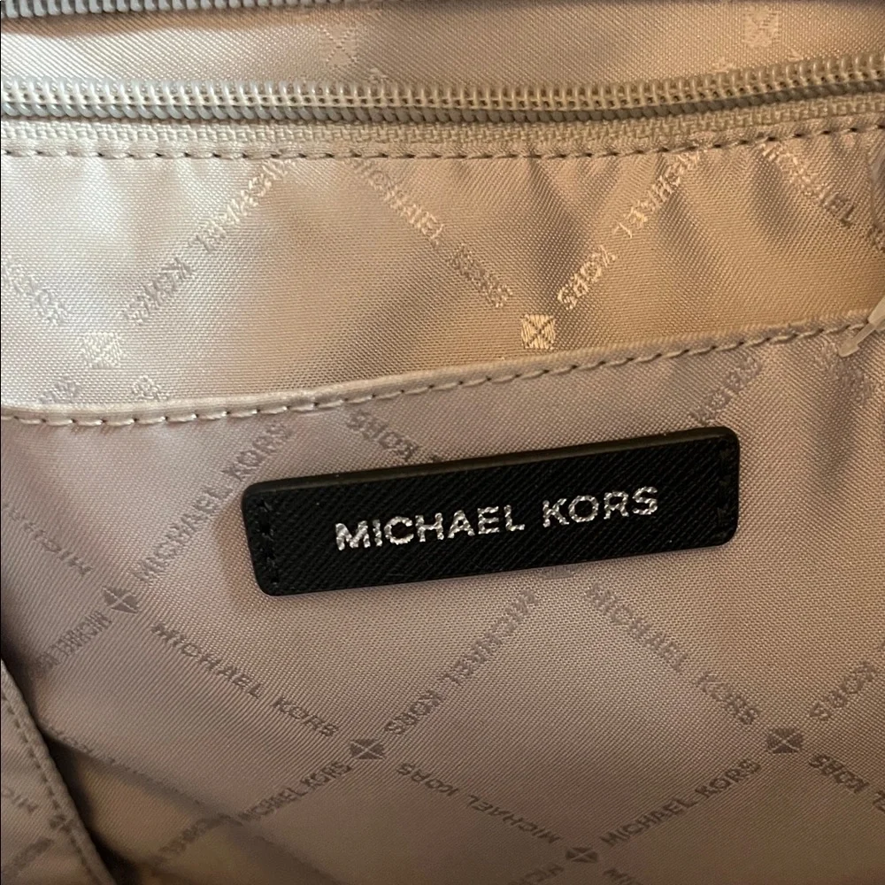 Michael Kors White and Black Signature Stripe Tote with Gray Accents